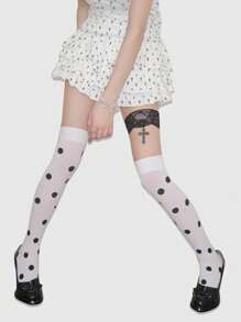 ROMWE Kawaii 1 件时尚波尔卡圆点透明白色夏季长筒袜，女士塑腿紧身裤/连裤袜/打底裤 - 彩色 - 查看 1