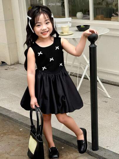 Young Girl Black Camisole French Sweet & Spicy High Waist Butterfly Decor Tutu Vintage Princess Dress For Summer