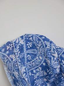 SHEIN Unity Cute Floral Print Tie Front Fashion Halter Neck Tank Top - Blue and White - View 5