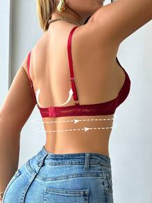 SHEIN 1 件女士性感蕾丝无钢圈文胸内衣 - 酒紅色 - 查看 2