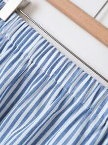 Rusticease 女式松紧腰竖条纹休闲裙，夏季 - 藍白色 - 查看 4