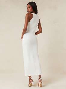NYA SZN Elegant White And Silver Bride Dress Bridal High Neck Side Slit,Summer Bachelorette Party Wedding Special Occasion Formal Dresses For Women Honeymoon - Beige - View 3