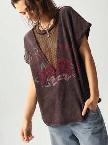 Bohemela Áo thun cổ tròn dệt kim họa tiết trơn dành cho nữ, phong cách phương Tây, mùa hè - màu nâu - Xem 5