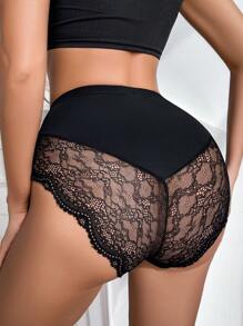 SHEIN Quần bó bụng co giãn cao ren liền mạch cho nữ, quần lót - màu đen - Xem 7