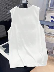 SHEIN Tween Boy Simple Knit Sleeveless Top, Suitable For Summer - White - View 5