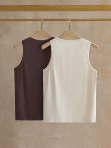 Manfinity VCAY 2 件装男士休闲修身无袖纯色背心，适合日常穿着 - 彩色 - 查看 2