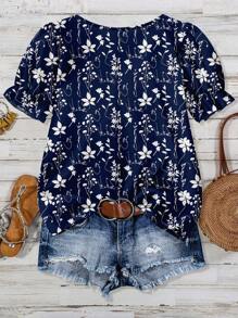 EMERY ROSE Plus Size Casual Minimalist Shirt, Suitable For Summer - Navy Blue - View 2