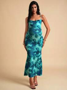 MaterniChic Pregnant Women Tie Dye Printed Fitted Summer Strap Dress  Maternity  Dress FLORAL - Green - View 1