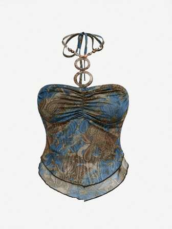 J-Fashion Plus Size Women Vintage Paisley Floral Print Backless Short Camisole Tank Top