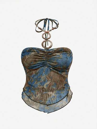 J-Fashion ملابس علوية خزان بظهر مكشوف مطبوع بزهور الباديلي الأنيقة بأحجام كبيرة للسيدات من موضة اليابان