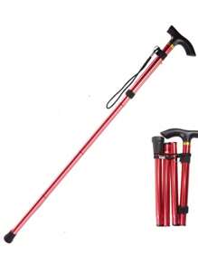 1pc Aluminum Alloy Retractable Trekking Pole, Foldable Hiking Stick With Anti-Slip Grip, Elderly Walking Belt