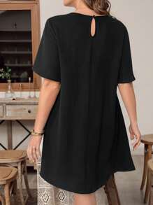 SHEIN Essnce 大码女装春夏时尚休闲宽松舒适凉爽日常基本款短袖黑色短裙，老钱风格，女士礼服，女士教师装，外出装，女士度假装