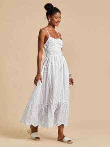 Travachic 女式纯色细肩带无袖夏季刺绣烂花连衣裙，女士度假装，女士婚礼宾客礼服，海滩度假装，女士夏季装，女士夏季连衣裙，女士连衣裙，夏季连衣裙，女士白色连衣裙 - 白色 - 查看 4