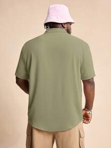 EASEVO 大码休闲短袖梭织衬衫 - 橄欖綠 - 查看 5