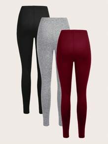 SHEIN EZwear 3件套女士休闲针织紧身长裤，夏季 - 彩色 - 查看 2