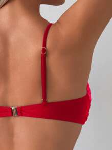 Swim Basics Bikini gợi cảm thiết kế xoắn phía trước màu trơn đi biển mùa hè cho nữ - Đỏ - Xem 5