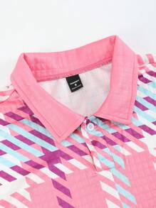 Manfinity Homme Camisa polo de hombre de verano casual con estampado de pata de gallo - Rosa - Ver 5