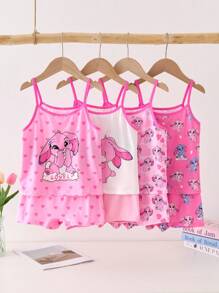 Set de 4 piezas de ropa interior para niñas que incluye camisola inalámbrica de unicolor elegante y calzoncillos cómodos y transpirables