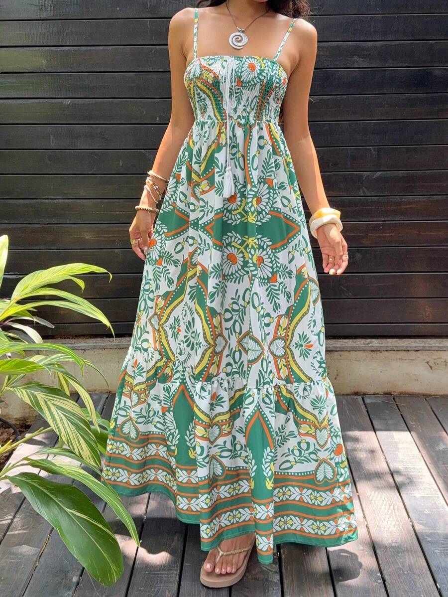 Sunnyshic 女式全身印花宽松休闲度假无袖连衣裙 - 彩色 - 查看 1