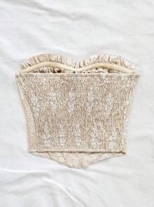 Soleia 女士杏色性感褶皱纹理面料甜心领荷叶边下摆修身上衣，适合派对、约会、情人节、下午茶、海滩度假、游轮、复活节、狂欢节、中国新年、公路旅行 - 杏色 - 查看 2