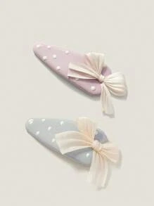 Muvela 1 Pair Light Blue Bow Decor Oil Drop PU Leather Fashion Hair Clips - Multicolor - View 2