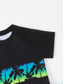 男童棕榈树印花短袖泳衣上衣和短裤