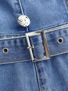 SHEIN MOD Bộ đồ liền thân denim không tay thắt nút phía trước màu trơn dành cho nữ - Màu xanh lam - Xem 3