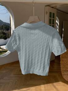 Comfortcana 女士休闲雾蓝色针织毛衣，夏季 - 霧霾藍 - 查看 2