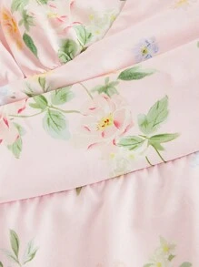 SHEIN MOD Vestido maxi romántico y vintage con estampado floral rosa, cuello con lazo y tallas grandes - Rosa - Ver 3