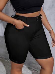 SHEIN Tall CURVE Plus Size Women's Stretch Skinny Denim Shorts Valentine's Day - Black - View 5