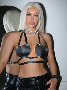 SHEIN Dây xích áo ngực bằng da cho lễ hội âm nhạc, áo hở lưng gợi cảm - màu đen - Xem 8