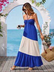 Vivid Eden Đầm Bandeau dài thắt nơ phía trước hai tông màu cho kỳ nghỉ của phụ nữ - Nhiều màu - Xem 1