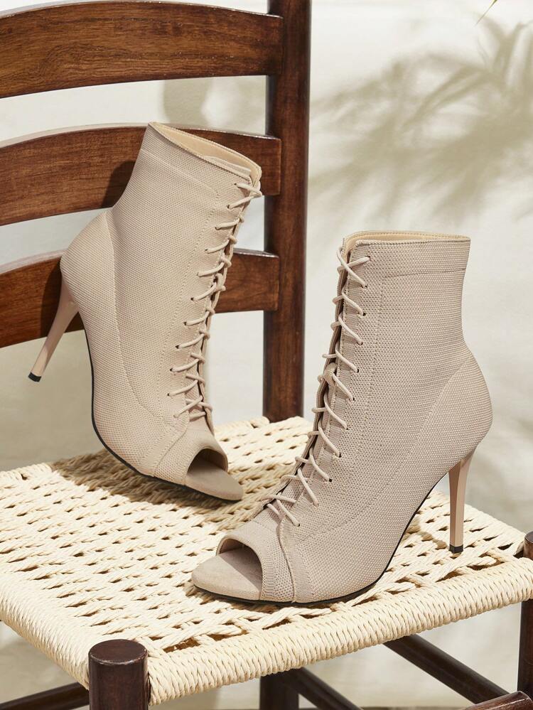 CUCCOO BASICS Morelowe Kolorowe Sznurowane Seksowne Szpilki Peep Toe