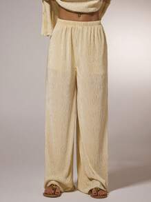 SHEIN Forever 21 夏季女士舞会/正式场合/海滩/度假/可爱/西式服装/商务休闲/优雅/生日/外出/夜店/办公室着装/音乐节/锐舞派对/工作服/高贵/乡村音乐会/早午餐/邮轮/老钱/机场/端庄/教堂/仙女风/下午茶/千禧年/街头风/2000年代/迪斯科/春假/毕业典礼/婚礼宾客/鸡尾酒会/复古/紧身/度假/杏色纹理无袖上衣和长裤两件套 - 杏色 - 查看 5