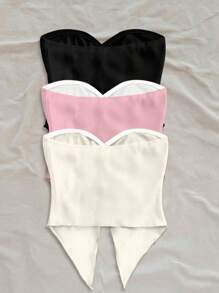 Soleia 3pcs/Set Women Tops, Pink, Black, Apricot Color, Suitable For Summer Suitable For Going Out - Multicolor - View 2