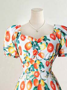 Women Fruit Pattern Sleeveless Dress, Cute & Fashionable Casual Style, Suitable For Outing, Dating, Sightseeing, Great For Summer Wear