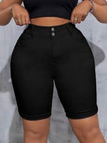 SHEIN Tall CURVE Plus Size Women's Stretch Skinny Denim Shorts Valentine's Day - Black - View 3