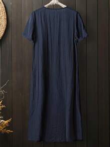 Lacomfia Vestido holgado y cómodo con estampado geométrico en patchwork multicolor