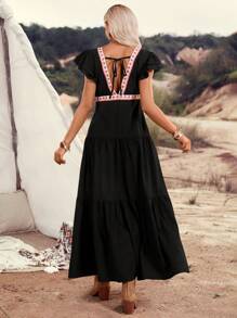 EMERY ROSE Women's Bohemian Style Woven Strap Dress, Sleeveless - Black - View 2