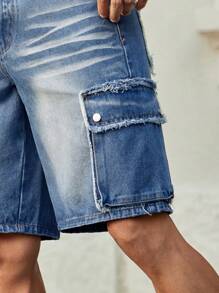 Manfinity VCAY Shorts Denim Desgastado com Vários Bolsos Masculino, Moda - Azul - Visão 2