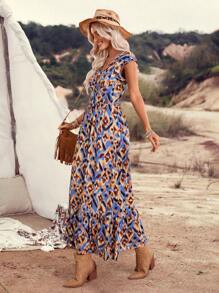 LanaWest Holiday Casual Vintage Random Print Dress