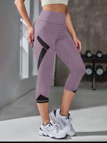 POWERISTA Powerista Kontrastfarbige 3/4 Leggings mit hoher Taille und enger Passform, geeignet für Yoga & Aktivmode, Sommer
