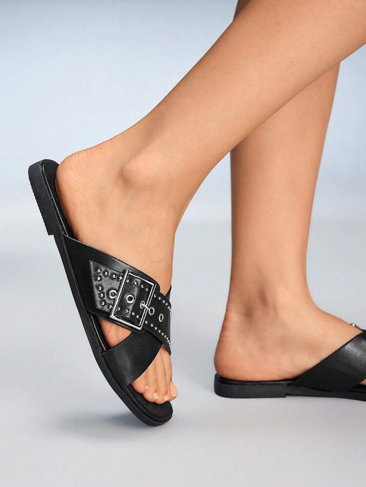 CUCCOO GRLICON Women's Flat Sandals, Y2K Style, Punk Rock, Biker, Cool Girl, Suitable For Halloween, Christmas, Party