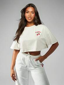 Missguided x Playboy 超大樱桃图案休闲 T 恤春夏短款上衣家居服街头风格休闲装 - 灰色 - 查看 5