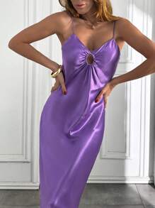 EURMUSE OFF SHOULDER V COLLAR MAXI STRAP DRESS Women Dresses Birthday Women S Clothes Woman S Summer Clothes Women Summer Clothing - Purple - View 3