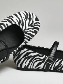 SHUZIA Bailarinas cómodas de punta redonda con estampado de cebra de PU, elegantes y casuales, para mujer