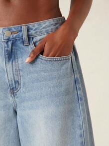 NYA SZN Quần jeans denim cạp trung dáng rộng, màu sáng, phong cách đường phố, thích hợp mặc hàng ngày, đi ăn trưa, mùa thu, dự lễ hội, lễ hội hóa trang dành cho nữ. - Rửa nhẹ - Xem 3