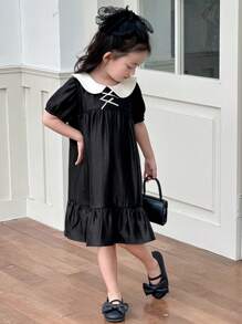 Dazy Kids Young Girl Girls (Small) Dolly Face Print Woven Short Sleeve Dress, Summer