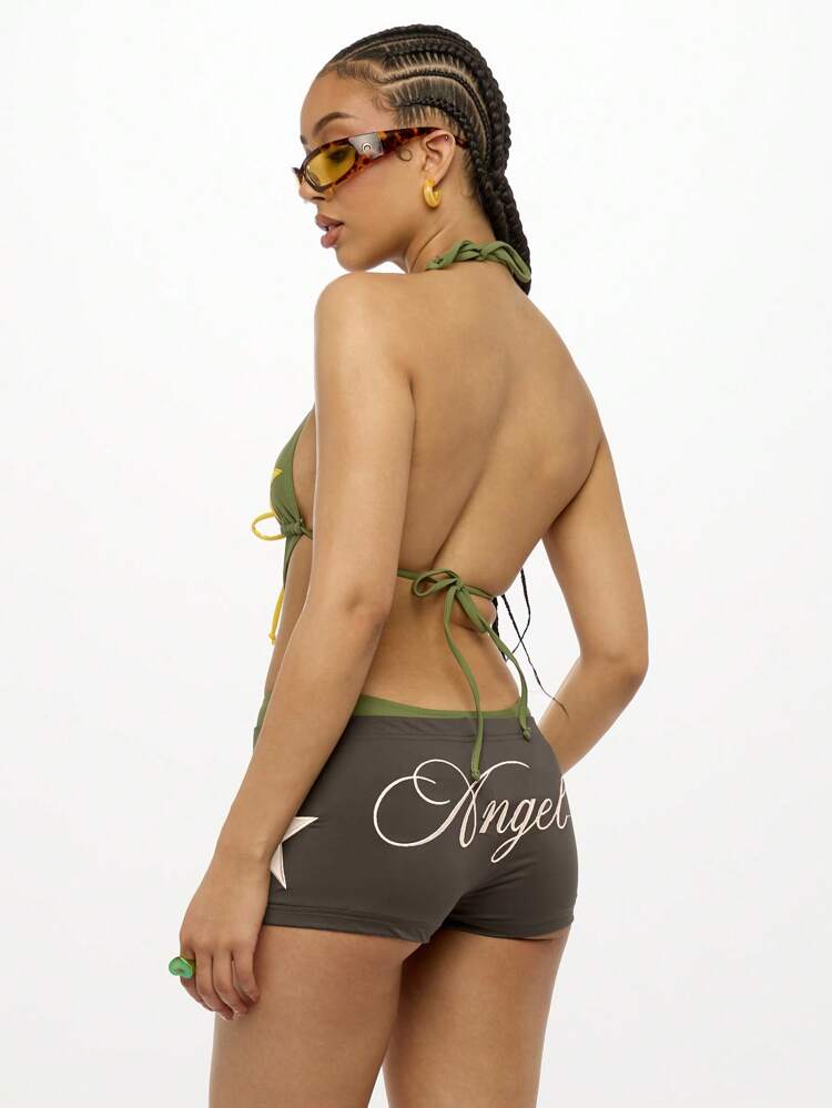 SUMWON WOMEN Angel Graphic High Rise Booty Workout Dance Shorts