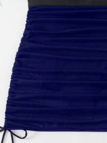 Swim Lushoire Women's Sexy Vacation Casual Party Beach Solid Black Wireless Textured Fabric One-Piece Swimsuit For Summer - Navy Blue - View 6